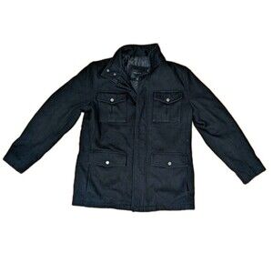 Structure Mens Medium Black Wool Field Jacket Military Style Quilted Lining EUC